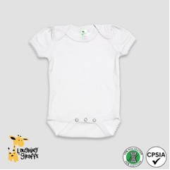 Baby Short Sleeve Bodysuit w/Scallop White 65% Polyester 35% Cotton- Laughing Giraffe®